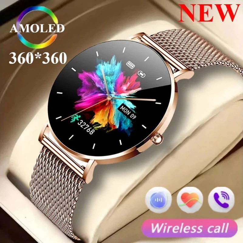 2025 ο Ʈ  Ʈ ġ  1.36 AMOLED 360*360 HD ȼ ÷ ׻ ð ȣ ˸ Smartwatch Ladies + Box ǥ